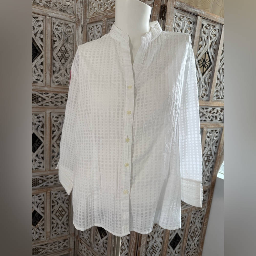 Fred David White Button Down 3/4 Sleeve Top